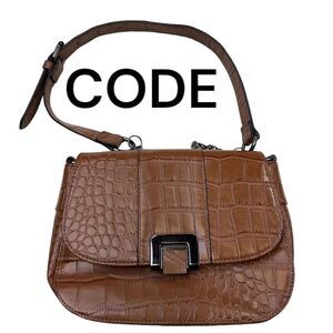 Code Sling Bag Women's Faux Animal Leather Metal Snap Brown Medium Shoulder Bag